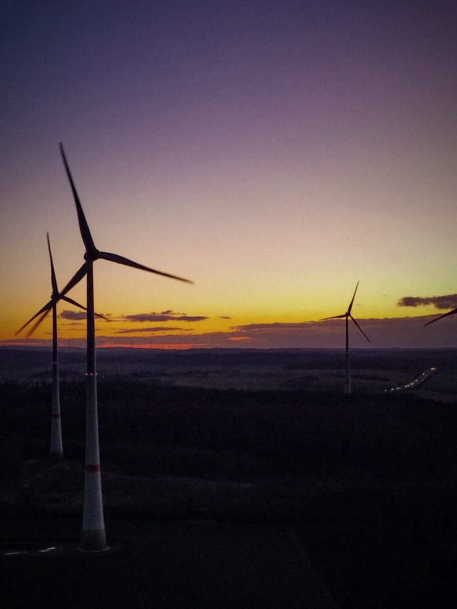 Wind turbines at dusk